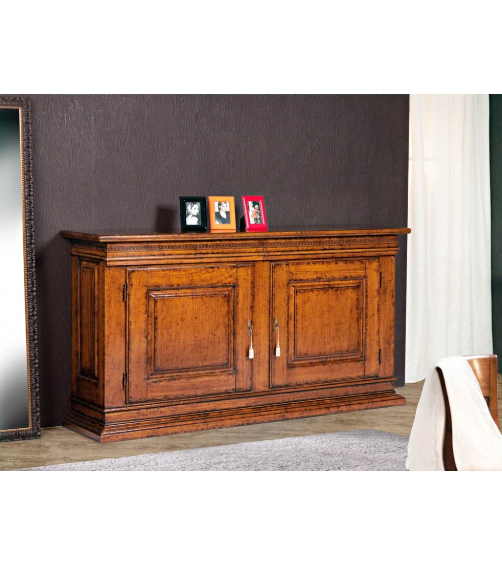 Credenzone classico in legno massello noce asiatico con intarsi e finitura gommalacca - BA2 - 1 - Credenze
