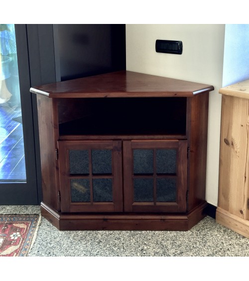 Mobiletto porta TV ad angolo in legno di pino massello verniciato tinta noce - PTVpinoNoce - 1 - Home page
