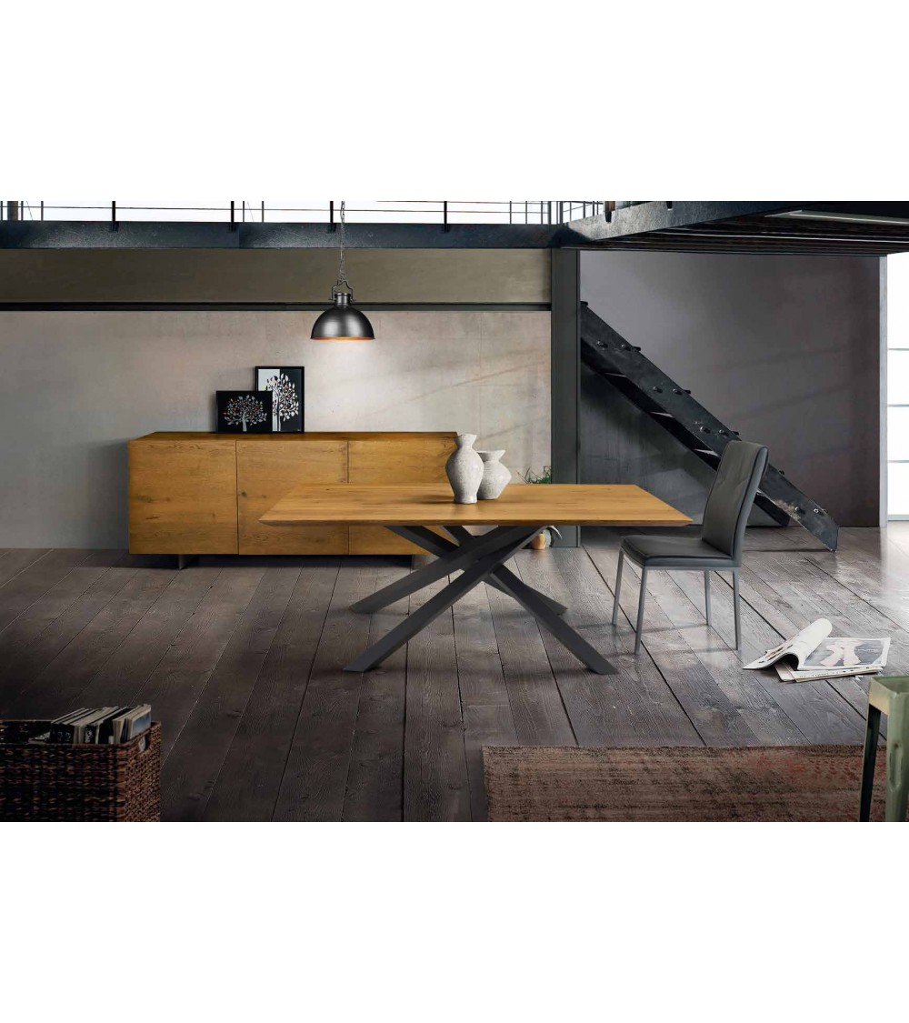 Tavolo rovere nodato finitura grano ﾖ 160x90 sp.4 fisso - T1619 - 1 - Tavoli