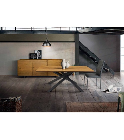 Tavolo rovere nodato finitura grano ﾖ 250x100 sp.4 fisso - T1621 - 1 - Tavoli