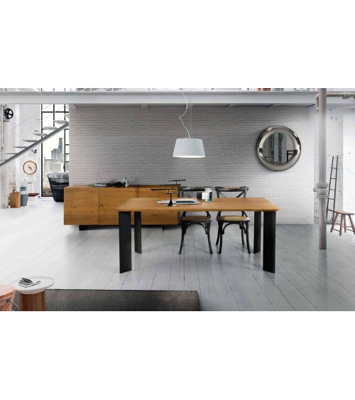 Tavolo rovere nodato finitura grano ﾖ 180x90 sp.4 fisso - T1664 - 1 - Tavoli