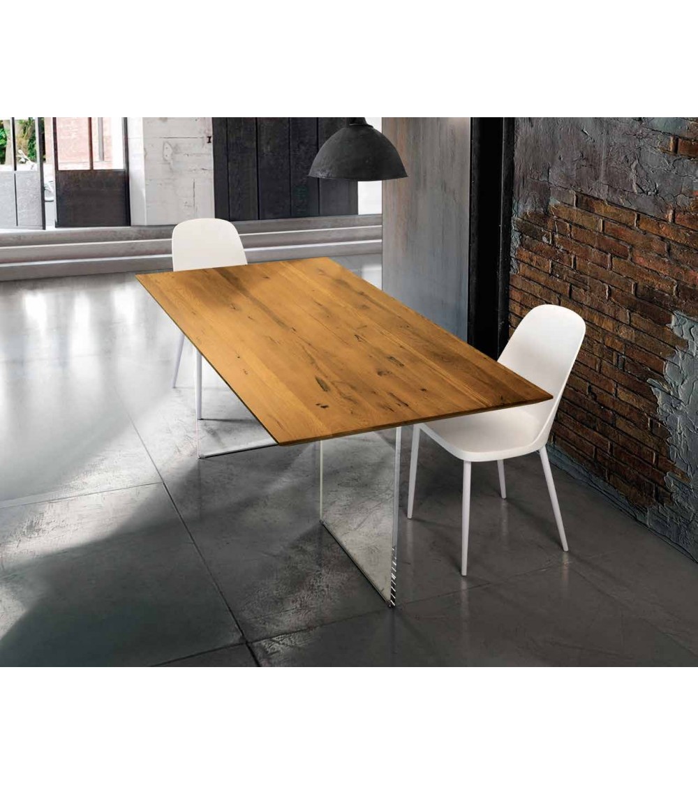 Tavolo rovere nodato finitura grano ﾖ 180x90 sp.4 fisso - T1666 - 1 - Tavoli