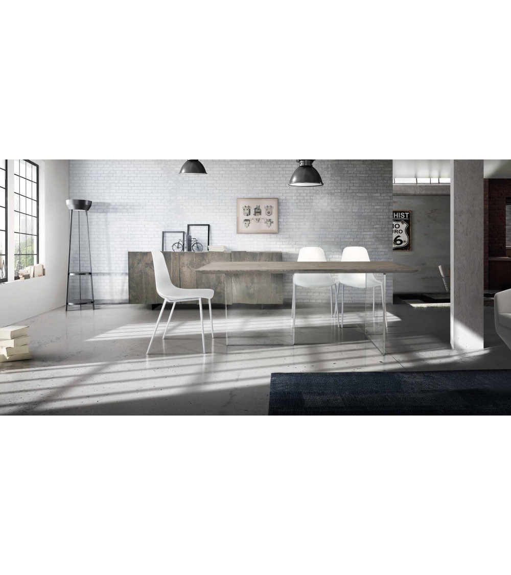 Tavolo rovere nodato finitura beton ﾖ 160x90 sp.4 fisso - T1667 - 1 - Tavoli