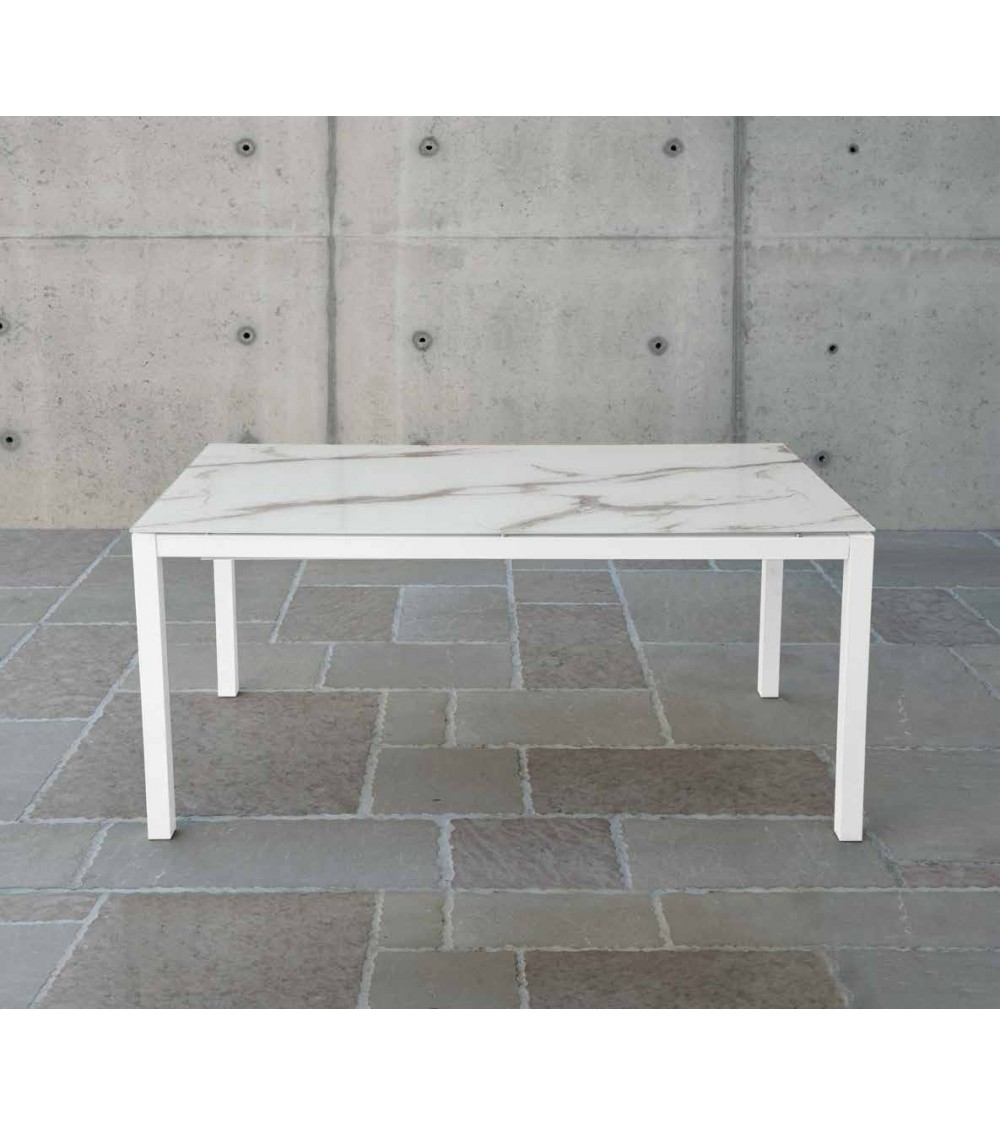Tavolo vetro extra chiaro serigrafato pietra ﾖ 160x90 2 all. cm.50 - T1687 - 1 - Tavoli