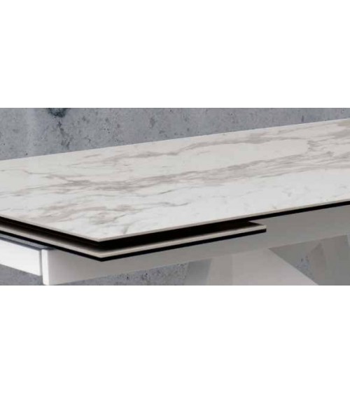 Tavolo ceramica finitura marmo bianco ﾖ 160x90 2 all. cm.40 - T948 - 2 - Tavoli