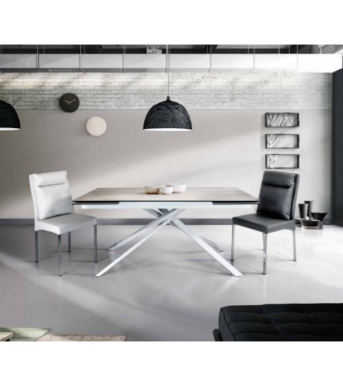 Tavolo ceramica finitura marmo bianco ﾖ 160x90 2 all. cm.40 - T948 - 1 - Tavoli