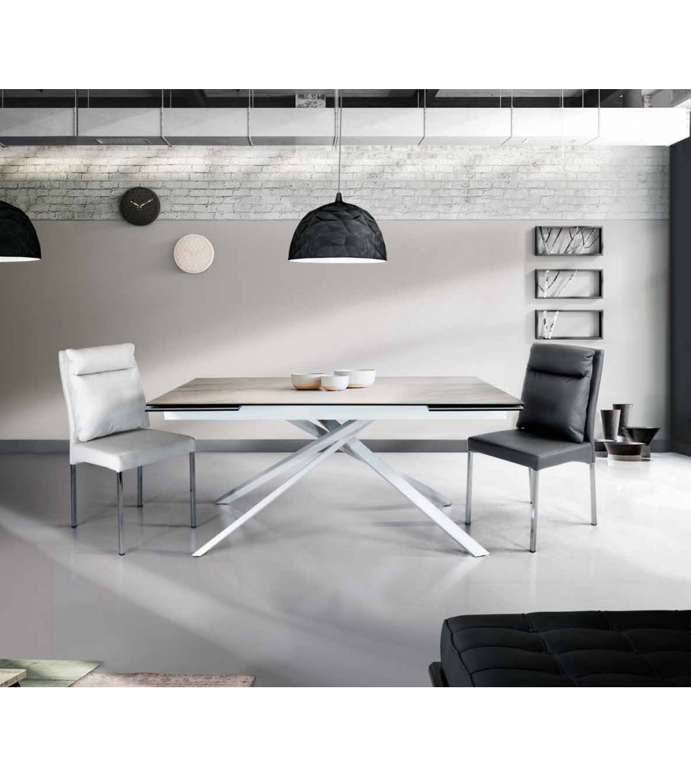 Tavolo ceramica finitura marmo bianco ﾖ 160x90 2 all. cm.40 - T948 - 1 - Tavoli