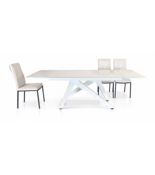 Tavolo vetro bianco ﾖ 160x90 2 all. cm.40 - T949 - 1 - Tavoli