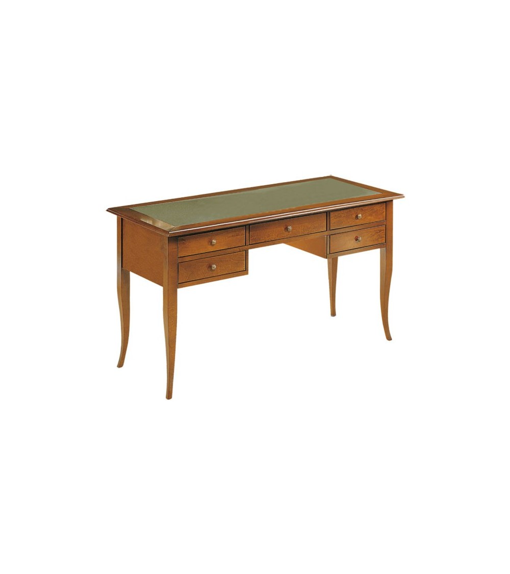 Scrivania 5 cassetti verniciata tinta noce con piano in pelle L. 130 P. 65 H. 78 - SOL204/130 - 1 - Scrittoi