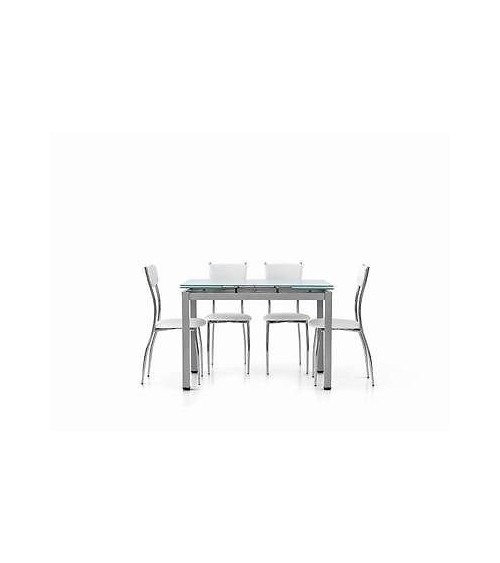 Tavolo allungabile con struttura in metallo grigio e piano in vetro bianco 110x70 - T607 - 1 - Tavoli