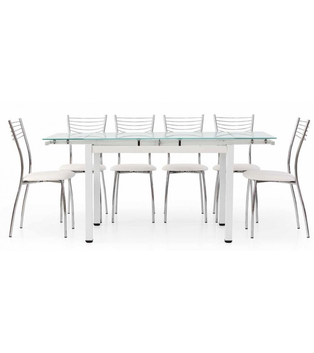 Tavolo allungabile con struttura in metallo bianco e piano in vetro bianco 110x70 - T608 - 1 - Home page