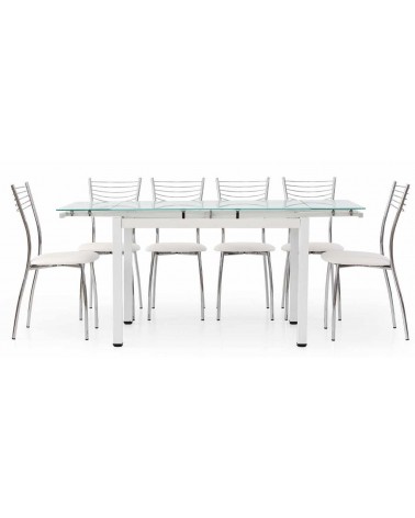 Tavolo allungabile con struttura in metallo bianco e piano in vetro bianco 110x70 - T608 - 1 - Home page