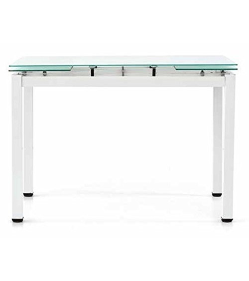 Tavolo allungabile con struttura in metallo bianco e piano in vetro bianco 110x70 - T608 - 2 - Home page